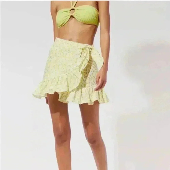NWT  SOLID & STRIPED Corey Pareo Coverup Wrap Skirt Cotton Lemon Print Yellow S - Picture 1 of 5